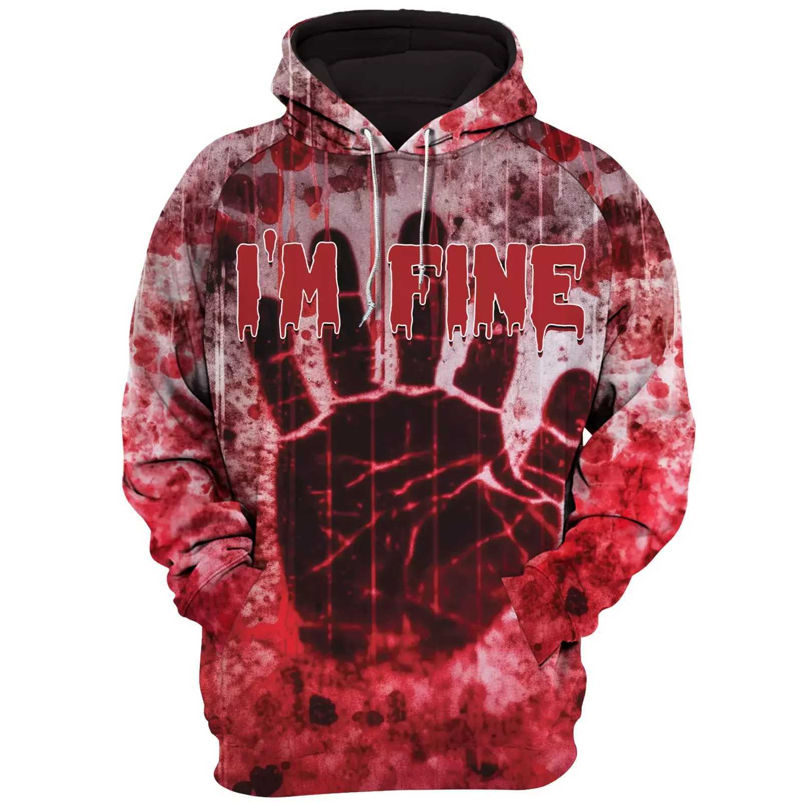 Halloween Im Fine Hoodie Horror Bloody 3D Print Men Women Casual Hoodies Oversized Pullover Hooded Sweatshirts Kid Top Clothing Y240920
