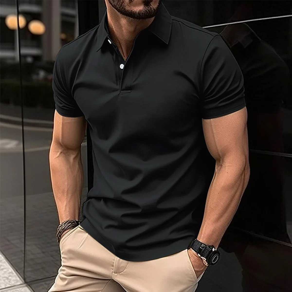 Fashionable Solid Color Button polo T-Shirt For Mens Fashionable Lapel Button Shirt Street clothing Summer New Short SleevedXJ240920