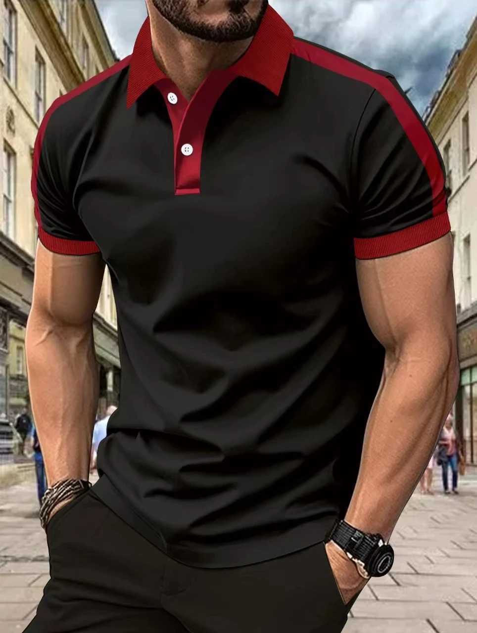 Mens business casual short-sleeved polo shirt sports shirt single button Europe and the United States new summer styleX240920