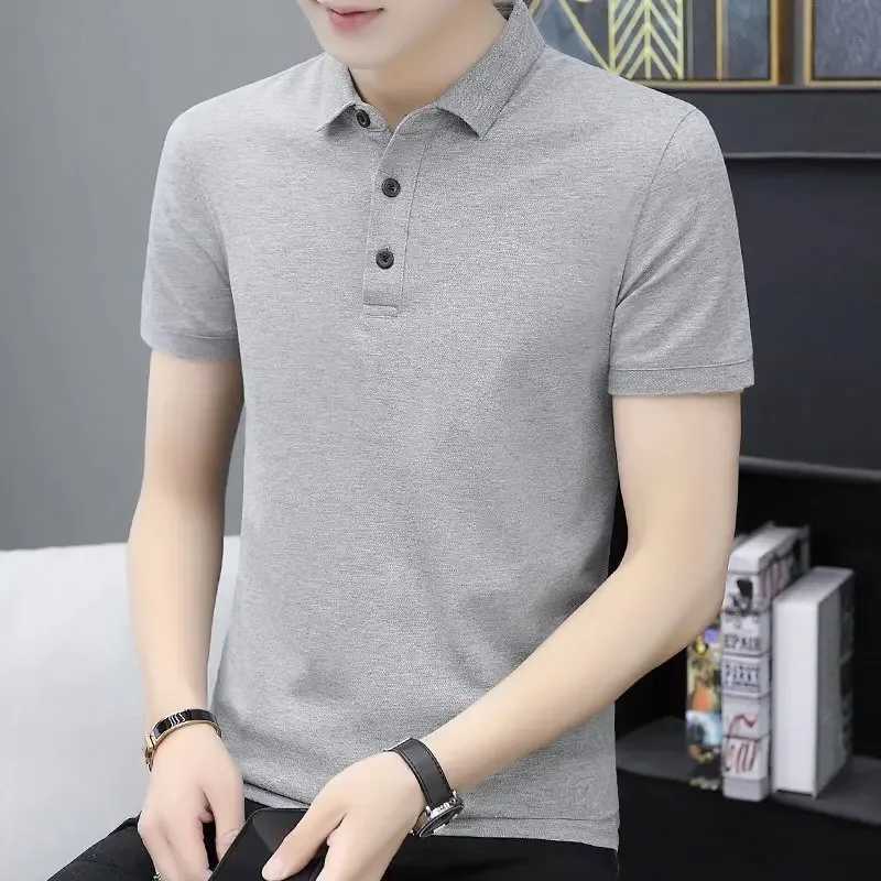 Hong Kong Trendy Brand Mens Summer Polo Shirt Short Sleeves Business Casual Lapel Top Grey Mens Wear White Casual ShirtX240920