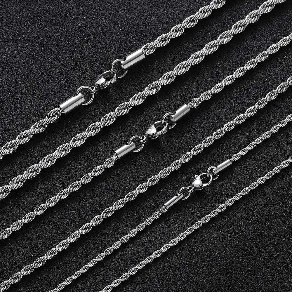 2-6MM Stainless Steel Necklace For Women Men Never Fade Waterproof Twisted Rope Chain Fashion Jewelry 16-30 inchesX240919