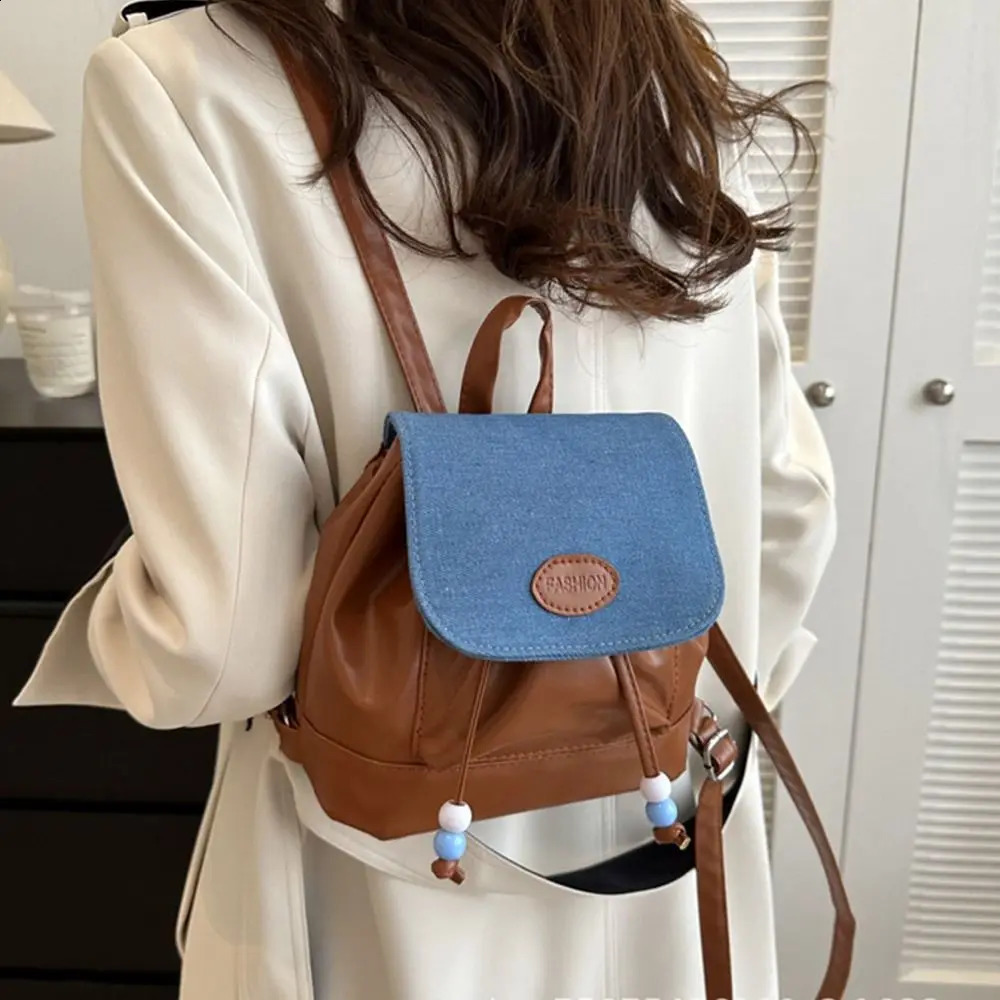 PU leather handheld backpack retro soft zipper girl school bag cute little shoulder 240920