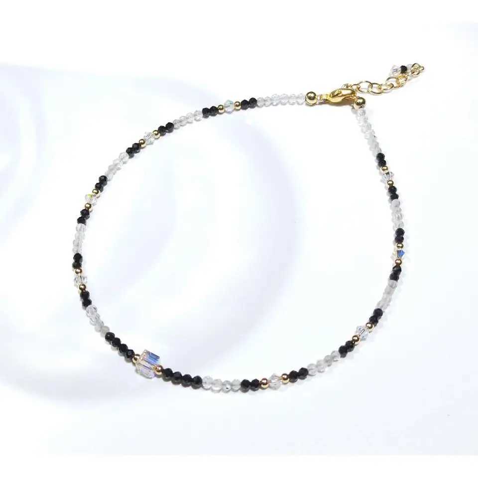 Lii Ji Natural Labradorite Black Spinel Tigers Eye Clear Quartz With Austrian Crystal Sparkling Beaded Anklet Bracelet Y240920