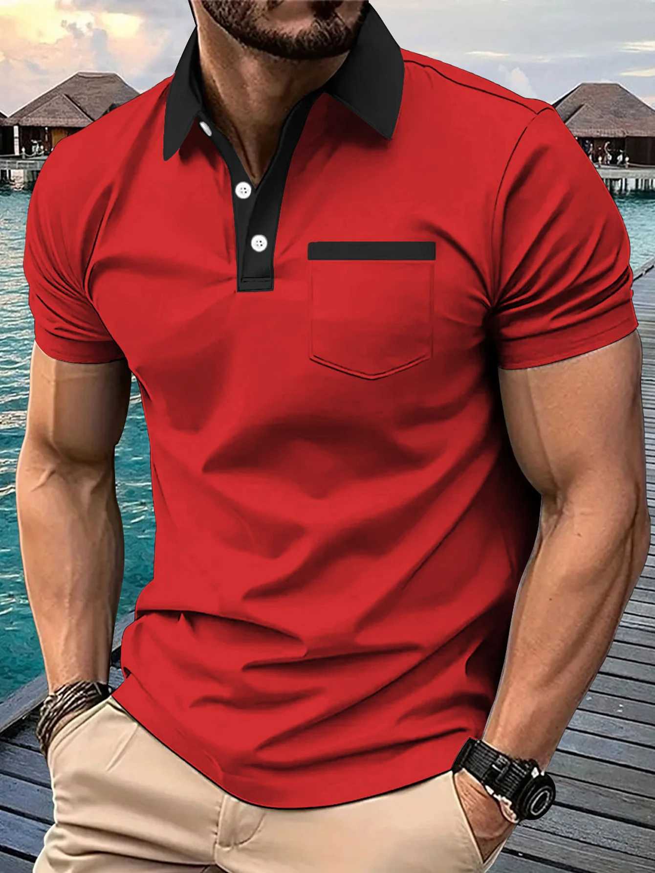 Mens casual outdoor polo mens button polo mens digital printed poloX240920