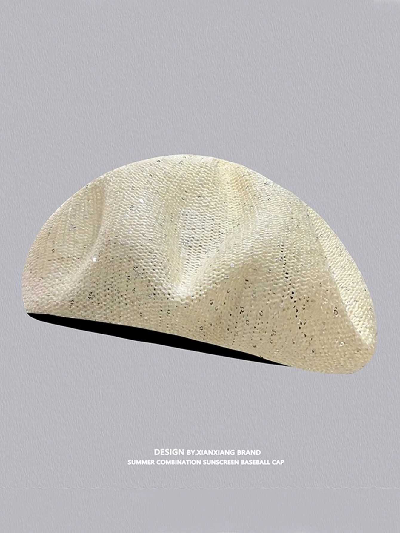 Spring and summer new cut-out sequin berets thin cloud hats adjustable size knitted breathable hundred painter hats womenX240919