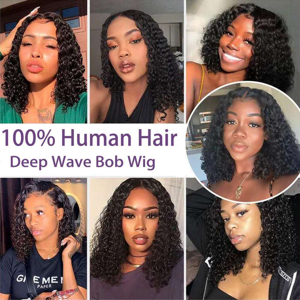 Curly Short Bob 200% 13X4 Frontal Human Wigs Deep Water Wave Lace Front Wig Pre Plucked Bleach Knots with Baby Hair