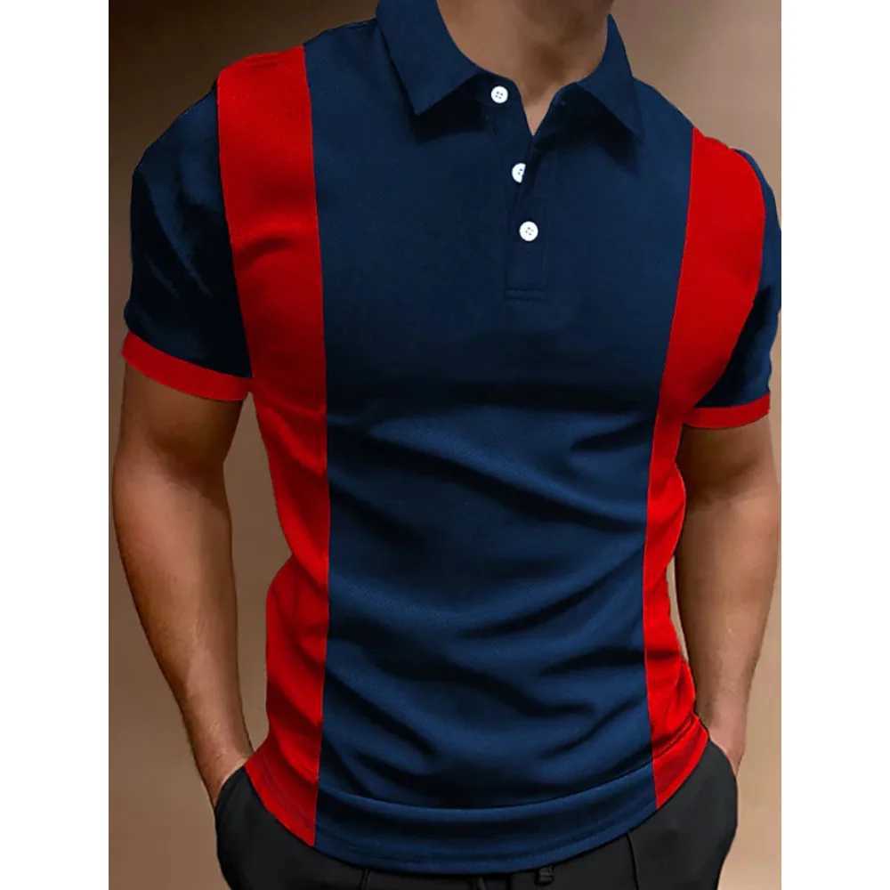 new Summer Mens Polo Shirt Gradient Line Short Sleeve T shirt Casual Daily Lapel Tops Tees Fashion Striped For Man ClothingX240920