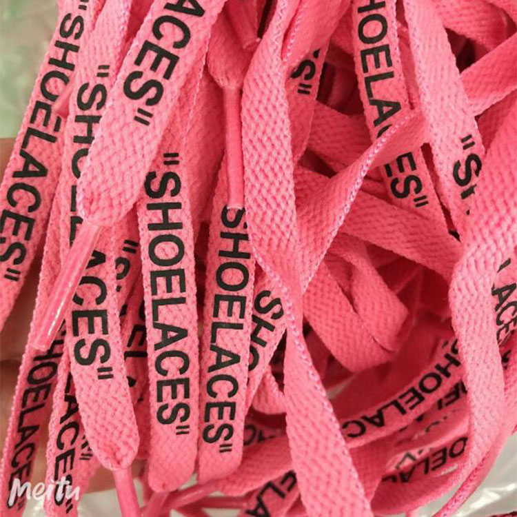 fashion shoe accessories wide 8mm double sides printed "SHOELACES"black white shoelace for sport shoe Canvas shoes