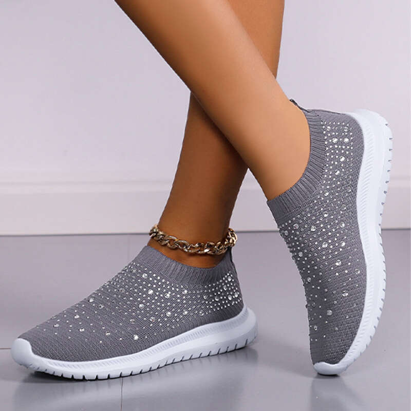 Shining Crystal Flats for Women Plus Size Breathable Mesh White Sneakers Woman 2023 Autumn Soft Sole ladies Sports Shoes