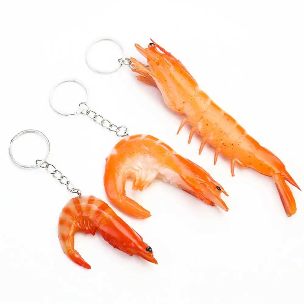 Funny Simulation Shrimp Keychain PVC Prawn Keyring Food Sea Animal Kids Toy Bag Backpack Ornament Woman Girl Jewelry AccessoriesX240919