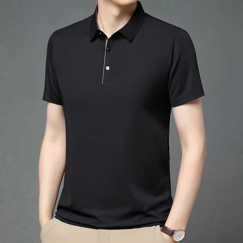 Solid Color POLO Shirt for Mens Summer Thin Business Casual Ironless Loose Short Sleeved POLO Shirt Flip Over Tie Button T-shirX240920