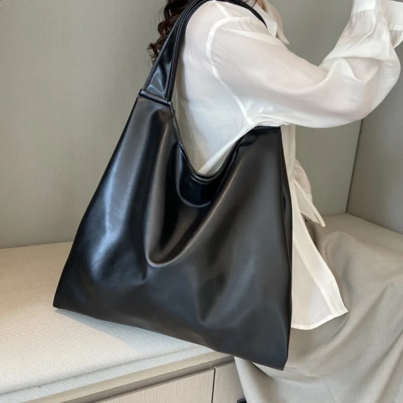Soft Pu Leather Shoulder Bags Big Women Shopping Tote Bag Fashion Simple Large Capacity Handbags Korean Underarm Bags 240918