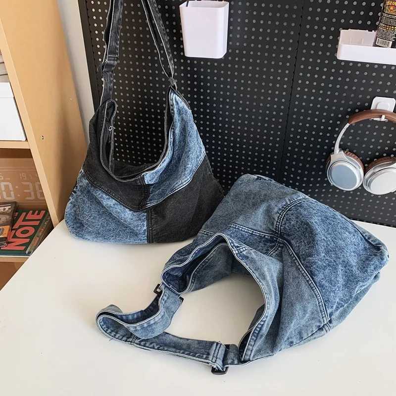 Fashion Denim Cross Body Bag for Female College Students Women Large Capacity Leisure Shoulder Splicing Travel Messenger 240920