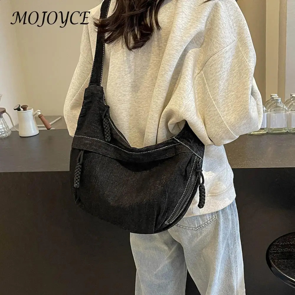 Womens cross bag multi pocket shoulder denim zipper homeless solid garbage travel sling 240919