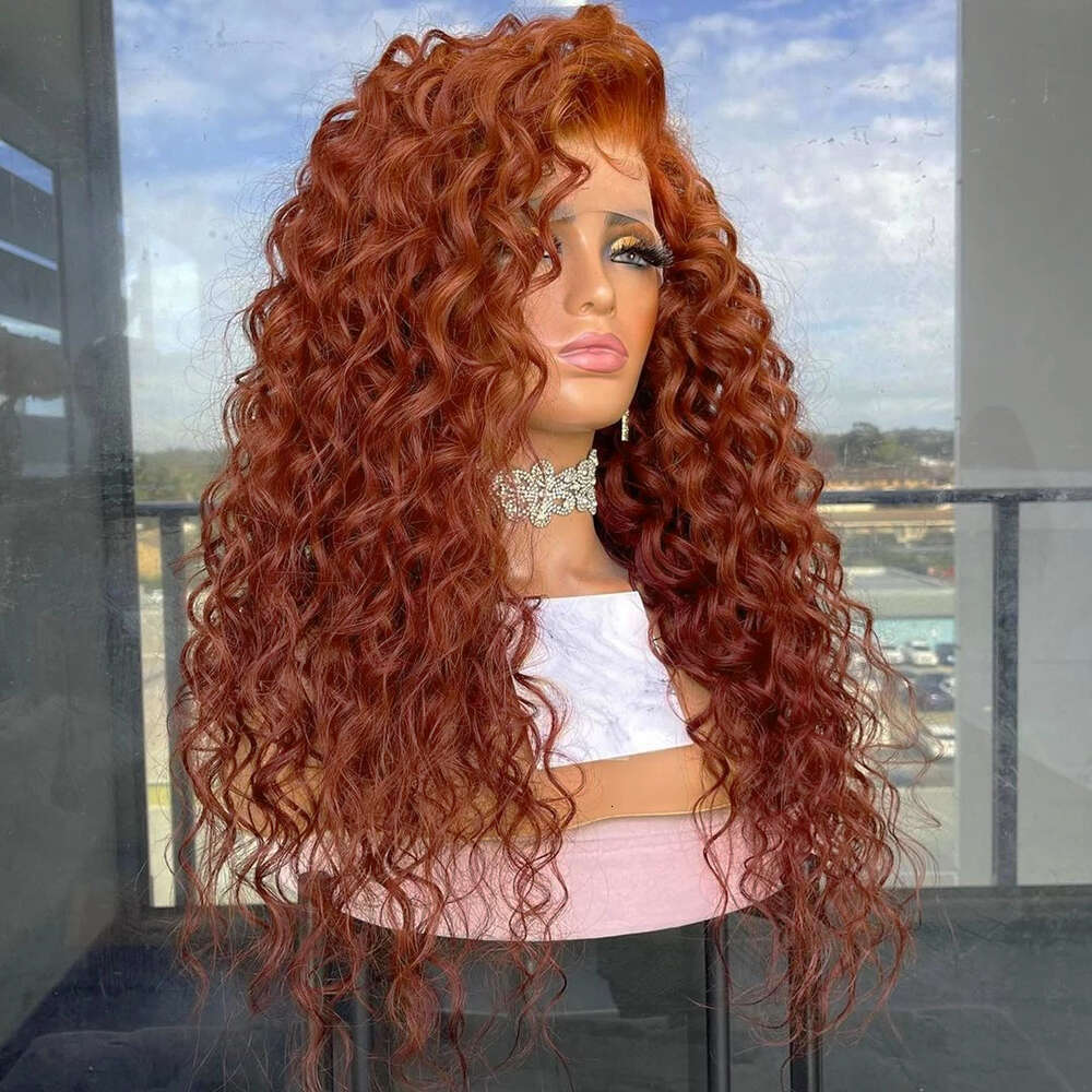 RONGDUOYI Loose Curl Orange Brown Synthetic Lace Front Wigs Free Part Natural Long Wave Wig For Black Women Cosplay Use