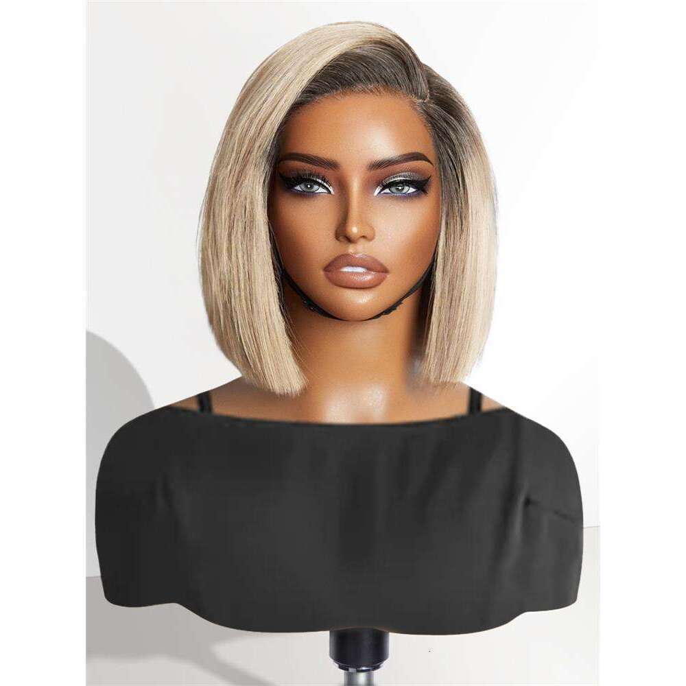 Put On & Go Blunt Cut Blonde Straight Bob Wigs Minimalist HD Lace Frontal Glueless Wig Human Hair Ready To Wear C Part