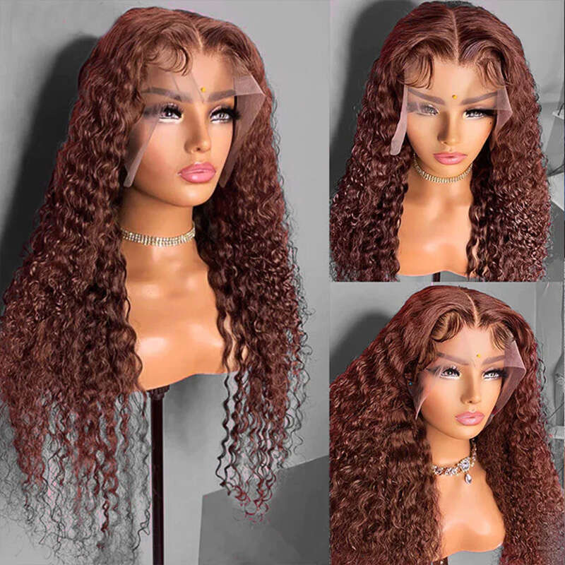 Reddish Brown Wave Front 13x4 13x6 Deep Human Hair Copper Red HD Curly Lace Frontal Wigs Preplucked