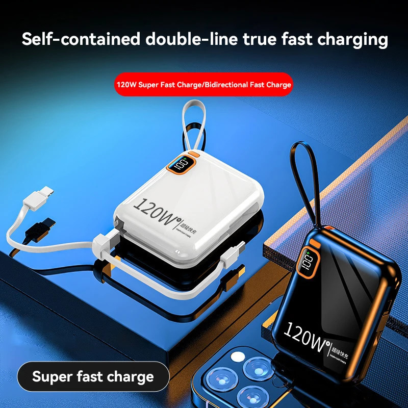 120W 50000mAh Portable Power Bank High Capacity Cable Two-way Fast Charging Mini Powerbank for iPhone 251110