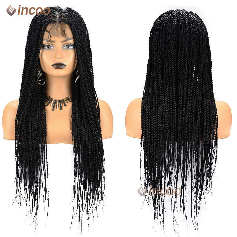26 Inch For Black Women Faux Locs Goddess Full Braided Jumbo Knotless Synthetic Braid Lace Frontal Wigs