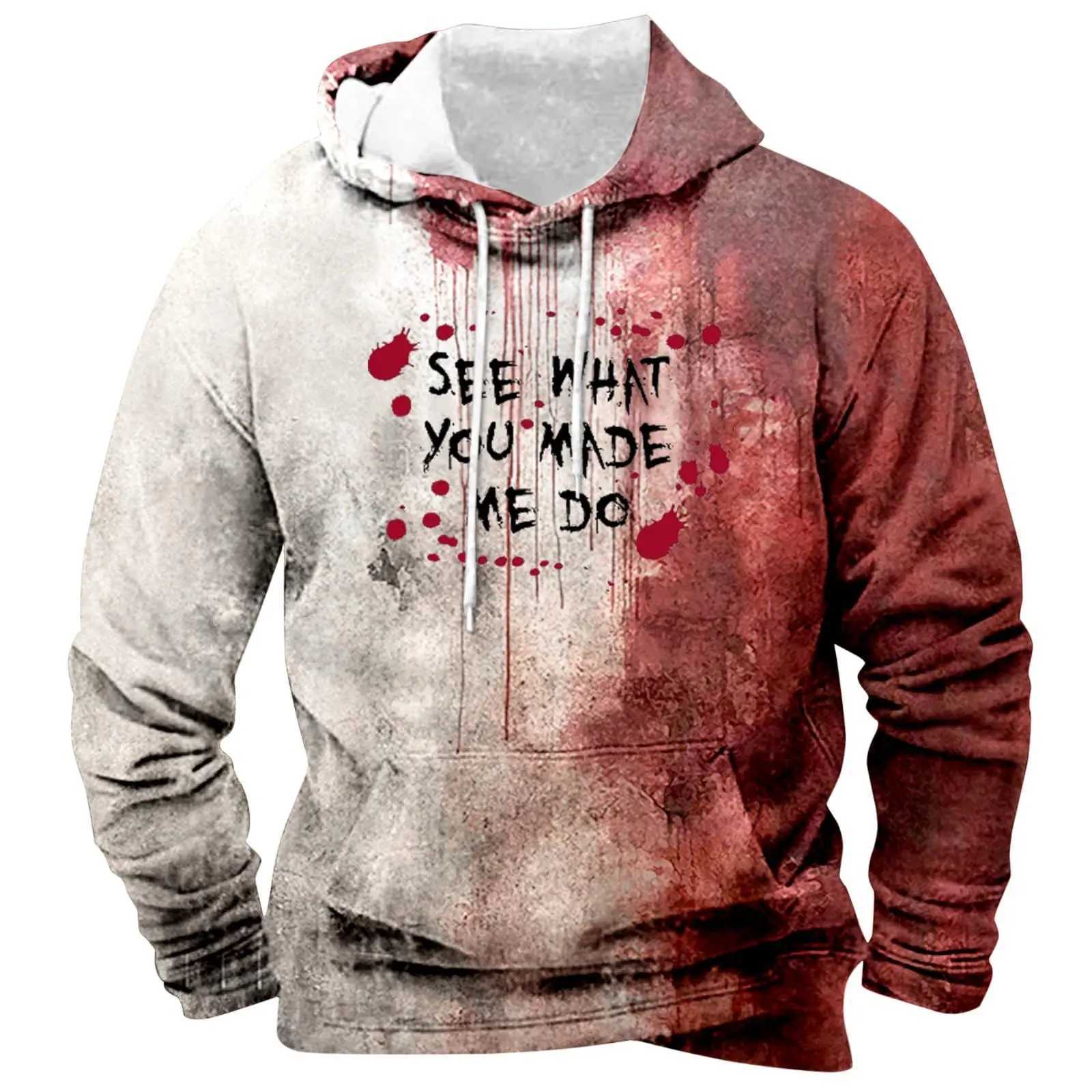 Bloody Life-saving Letters Printed Mens Hoodie Funny Halloween Sweatshirt Mens Hoodie Casual Halloween Hoodie Sweatshirt Y240920