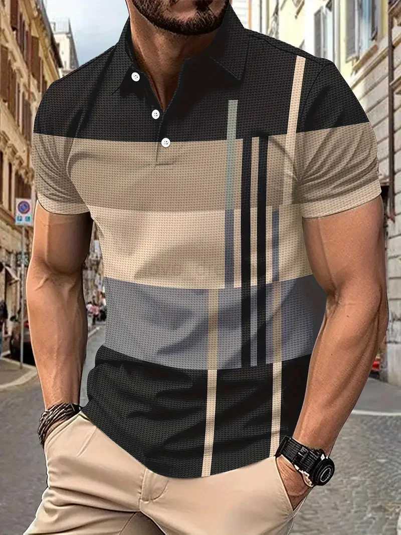 Mens Summer Fashion Slim Short-sleeved Lapel POLO Shirt Casual Solid Color Striped Printed Sports Comfortable Breathable MensXJ240920