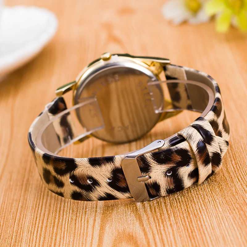 Fashion Leopard Print Watches Women Cute Glasses Cat Watches Ladies Faux Leather Band Quartz Wristwatches Best Gift Montre FemmeX240920