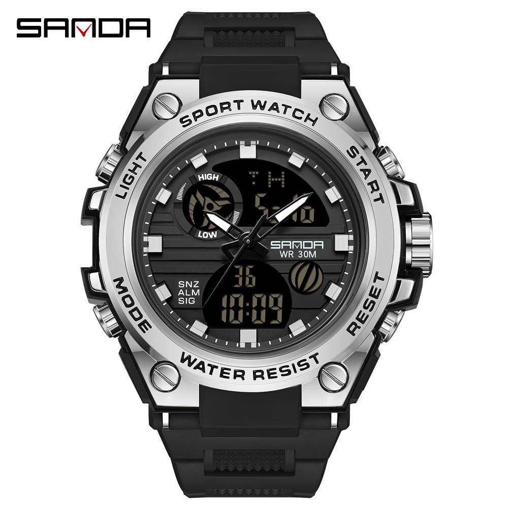 SANDA G Style Men Digital Watch Military Sports Watches Dual Display Waterproof Electronic Wristwatch Relogio Masculino 739