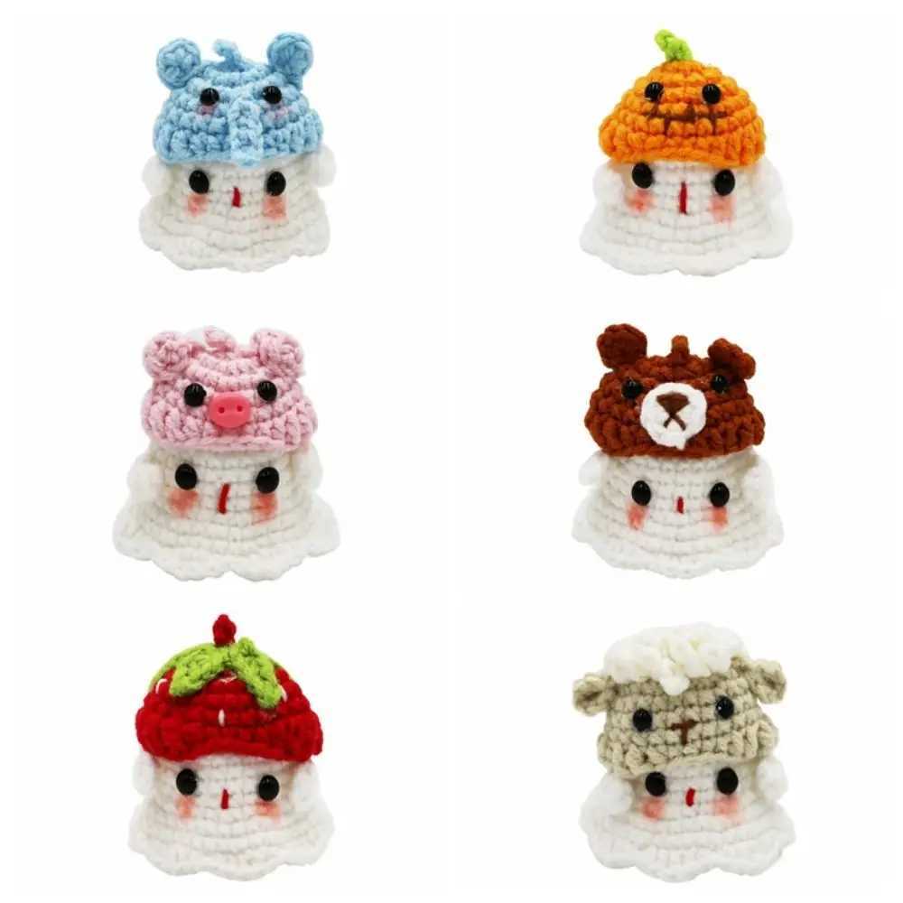 Handmade Knitting Ghost Keychain Creative Crochet Little Ghost Key Pendant Car Keyring Colorful HeadwearX240919