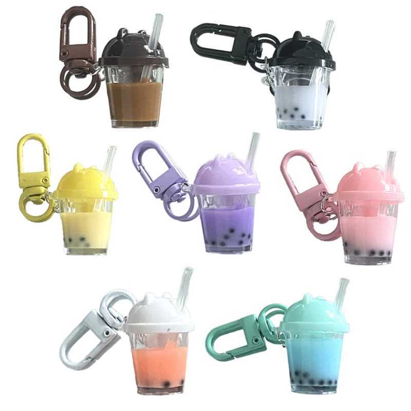 Cute Mini Pearl Milk Tea Keychain Pendant Cartoon Bear Hat Milk Tea Cup Keyring Couple Ornaments Backpack Charms Bag Decor GiftsX240919