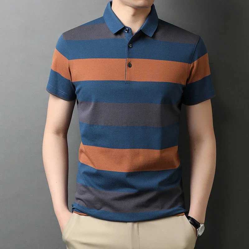 Mens Fashionable Knitted Short Sleeved Polo Shirt Summer Breathable and Comfortable TopXJ240920