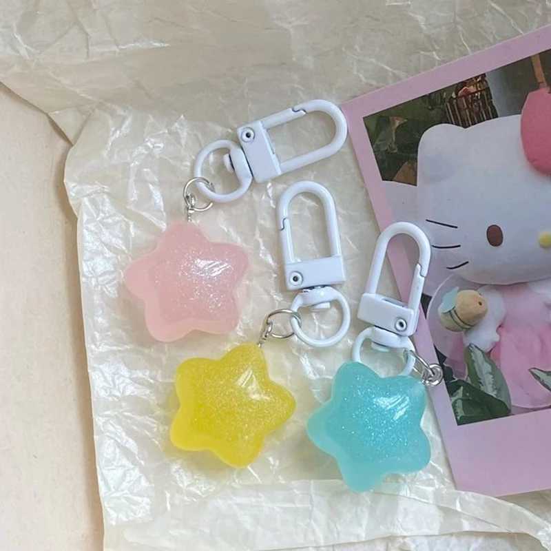 Jelly Pentagram Plastic Keychain Stars Pendant Keyring For Girls Backpack Charm Headphone Case Accessories Creative Couple GiftsX240919