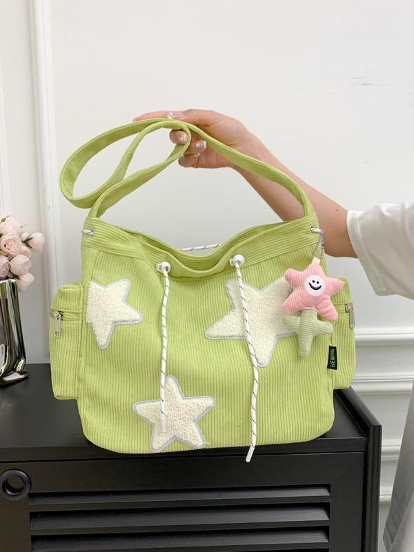 Women's Star Pattern Cute Casual Streetwear Large Capacity Everything Drawstring Design Bag for School College & Work Tote Bag, Outfits, Fall Fre