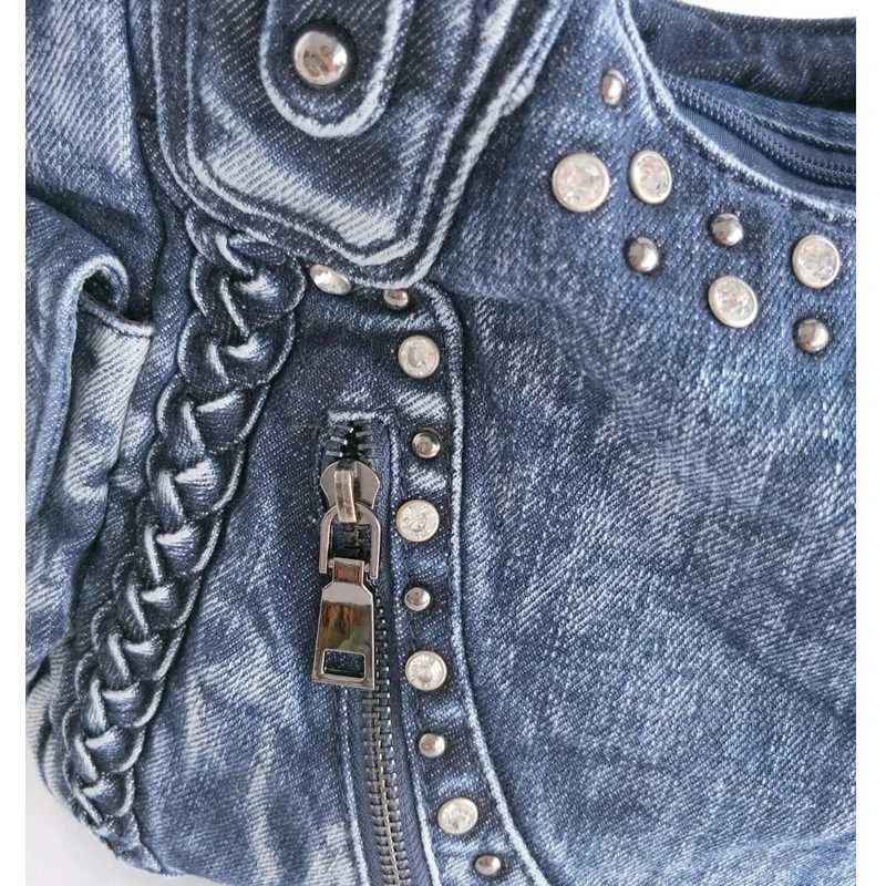 CMM New in Fashion Denim Women Shoulder Bag Jeans Weave Rivet Tote Purses and Handbags Hobo 240920