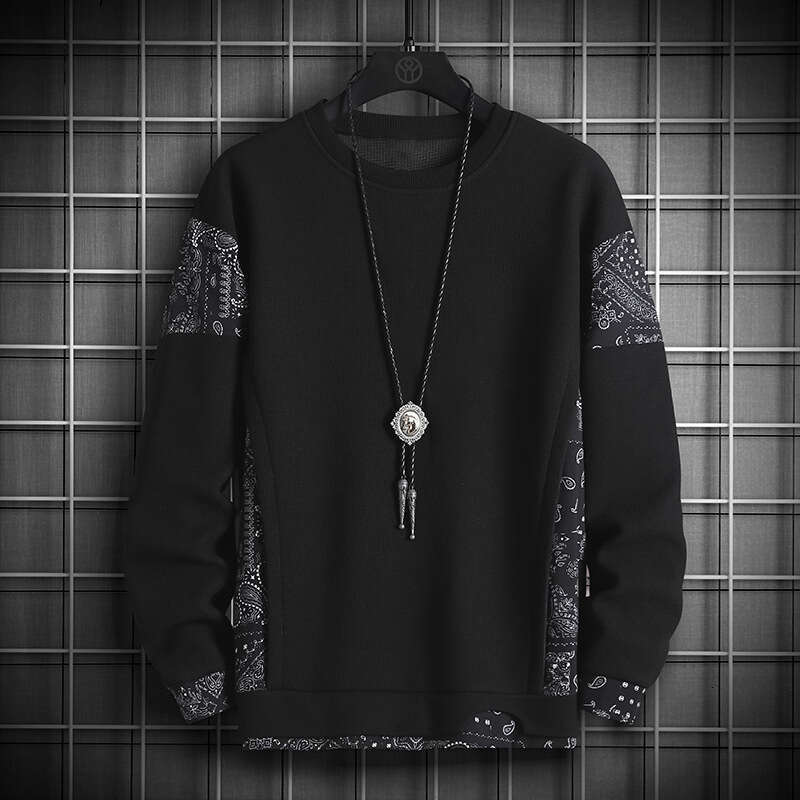 Sweatshirt Men's Plus Size Waffle Grid Contrasting Splicing Fake Two-Piece Notch Pullover Top Long Sleeved Base Shirt hoodies