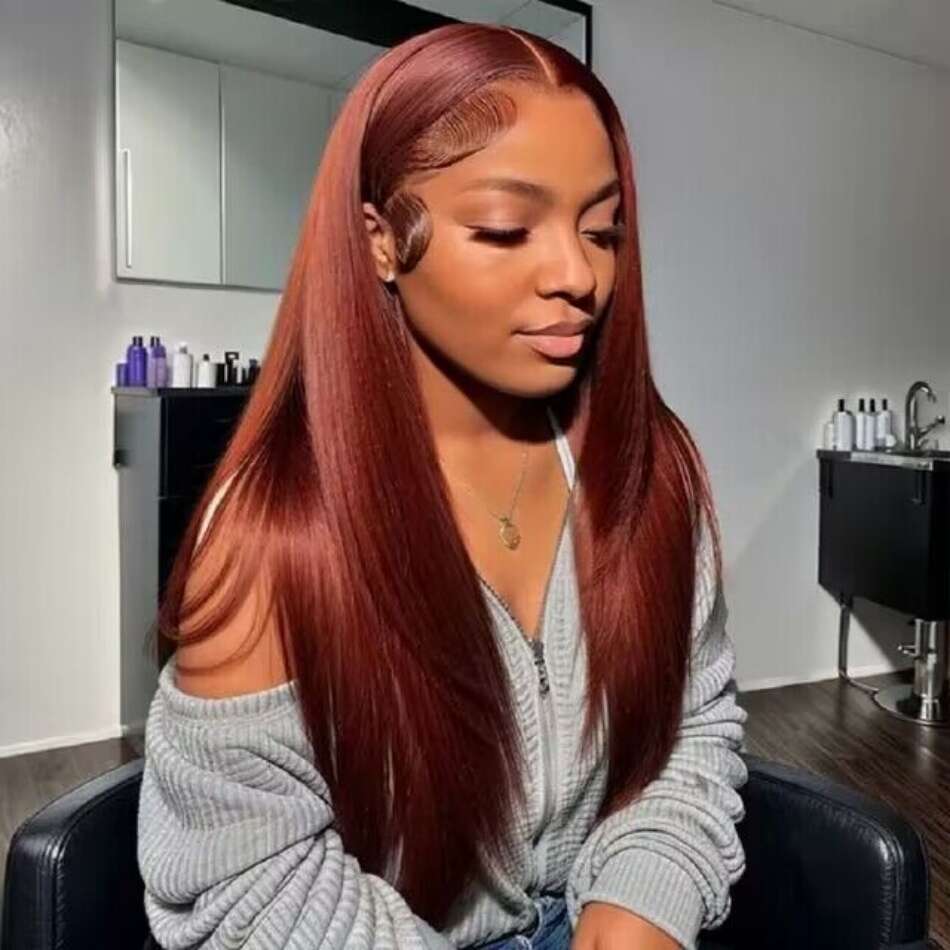 13x4 Reddish Front Human Hair Wigs For Women Brazilian Colored Red Brown Straight Lace Frontal Wig Pre Plucked