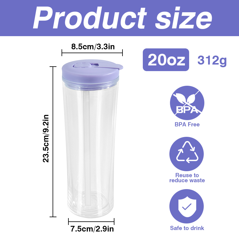 20oz Snow globe Pre-drilled hole plastic cup double wall Acrylic tumbler for Vinyl UV DTF sticker DIY Drinkware drinking cups plug free