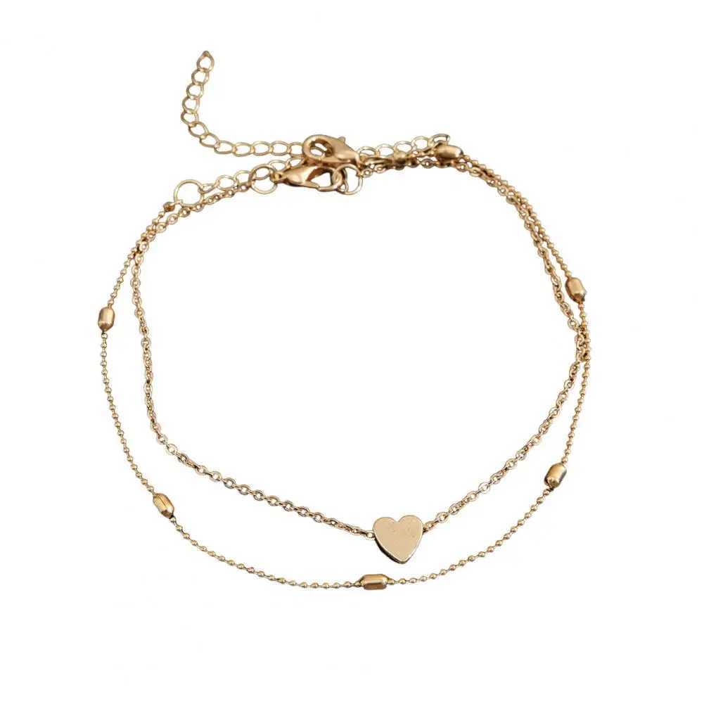 Mother Day Gift Anklet Elegant Double-layer Heart Anklet for Women Adjustable Hollow Chain Ankle Decoration with Lobster Y240920