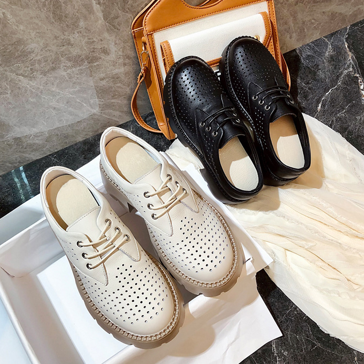 Genuine 2023 Leather For Fashion Square Heel 6cm Spring Women Shoes Lace up Rubber Sole New Woman Summer Shoe a3b0