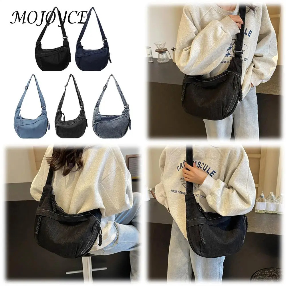 Womens cross bag multi pocket shoulder denim zipper homeless solid garbage travel sling 240919