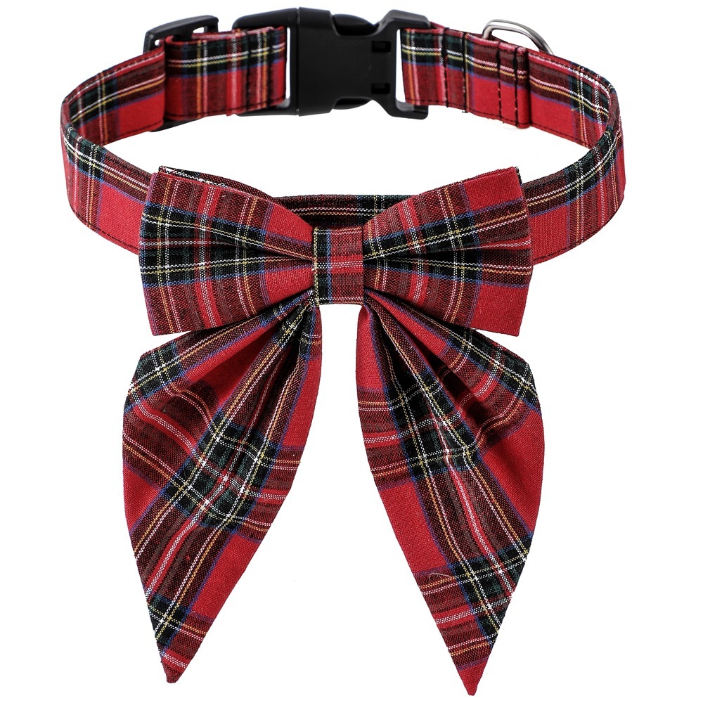 Christmas Dog Collar with Bow Adjustable Cotton Red Green Plaid Bowtie Dog Christmas Collars for Small Medium Large Dogs Pets