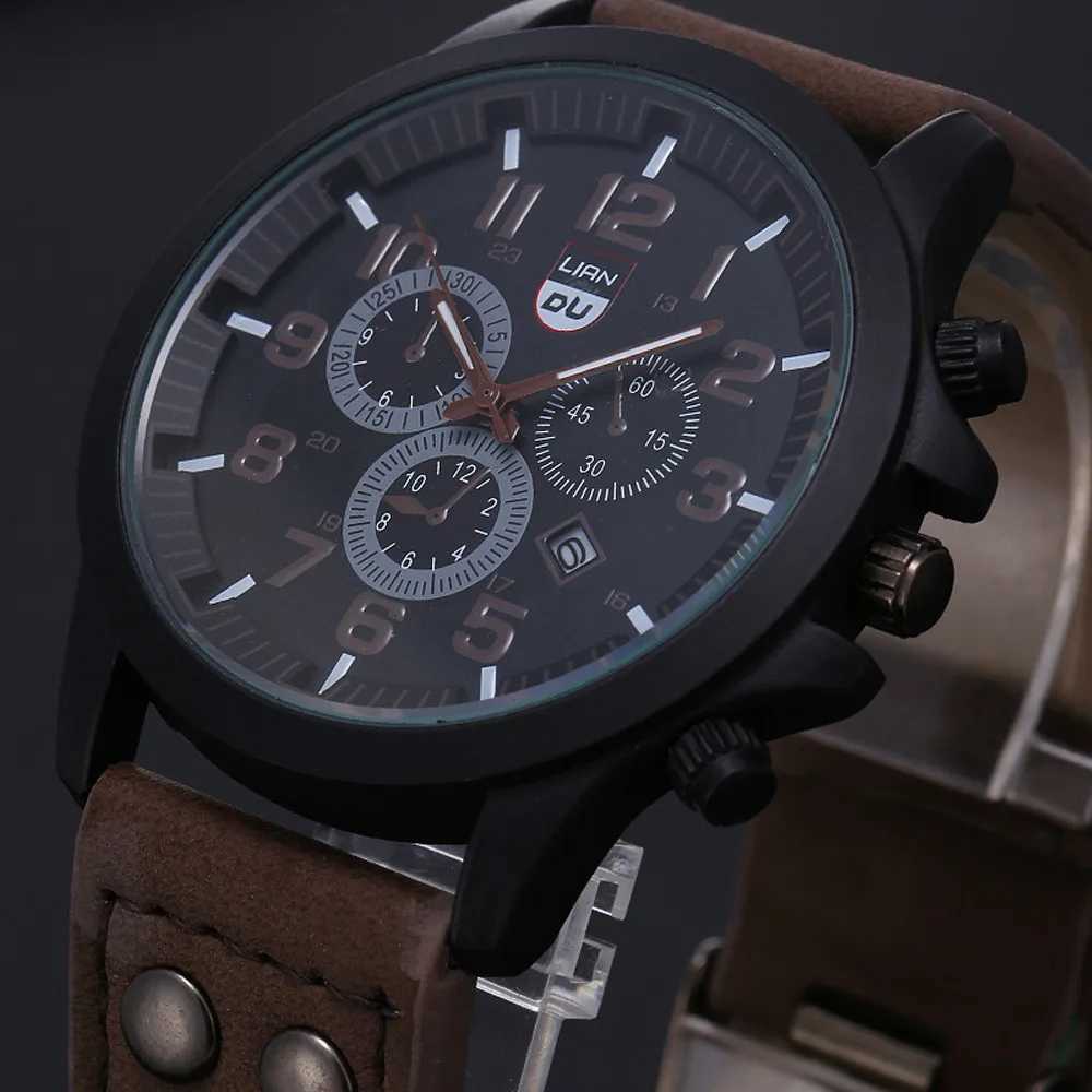 Military Leather Waterproof Date Quartz Analog Mens Quartz Wrist Watches Elegant Man Watch Alloy military items Man WatchX240920