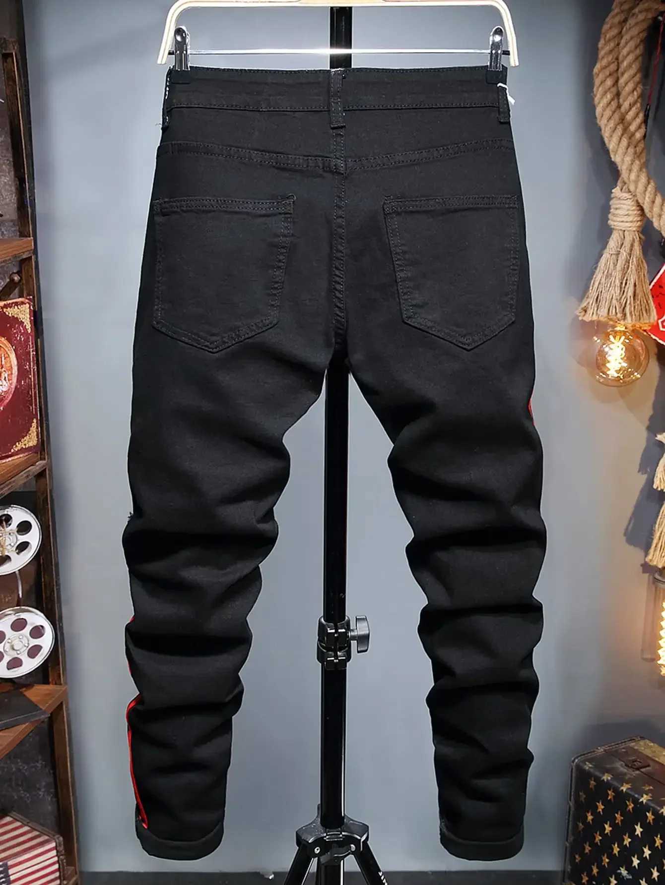 New Trend Mens Strt Full Match Jeans Hot Mens Tight Stretch Denim Pants Distressed Ripped Freyed Slim Fit Jeans Trousers X2410261