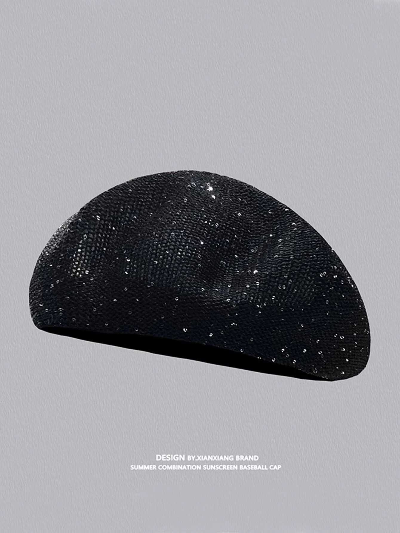 Spring and summer new cut-out sequin berets thin cloud hats adjustable size knitted breathable hundred painter hats womenX240919