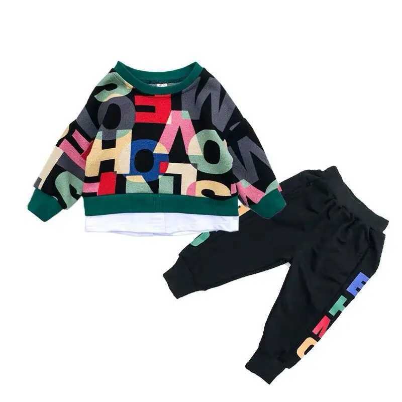 Spring Boys Suit Children Fashion Clothes Set Baby Kids Autumn Cotton Printing Long Sleeved Top Long Pants Teen Boys Tracksuit M240920