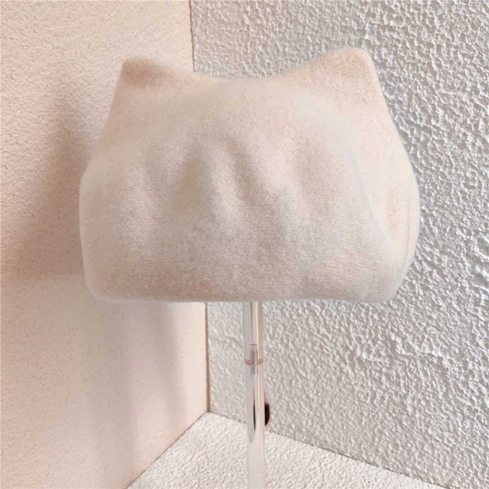New Fashion Cute Girls Kawaii Cat Ear Beret Sweet Lolita Headwear Purple Beanies Hat Handmade Wool Felt Women Beret WholesaleX240919