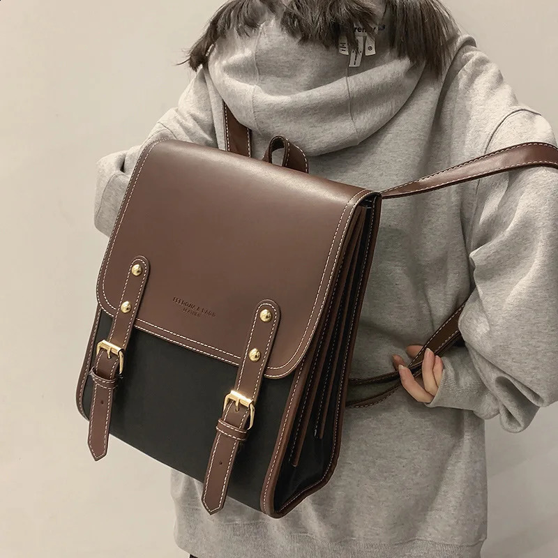 College style retro fashion JK student PU school travel womens backpack fully matched simple large capacity brown uniform school bag 240918