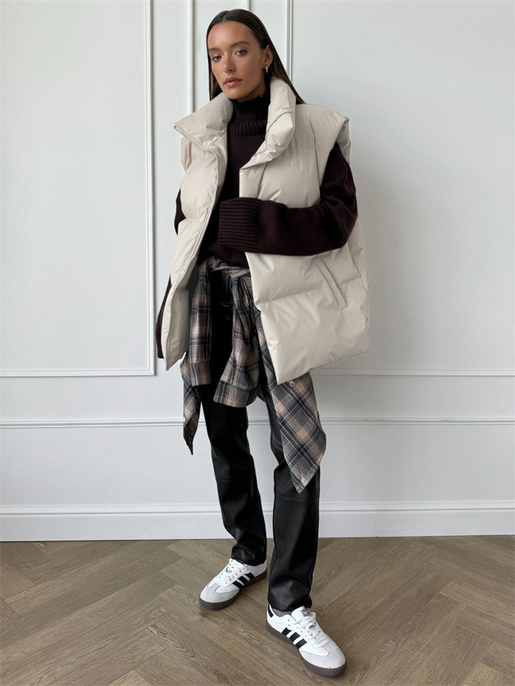 Tossy Casual Loose Sleeveless Jackets Parkas Female Winter 2024 New Streetwear Outwear For Women Lapel Tank Top Patchwork Coat