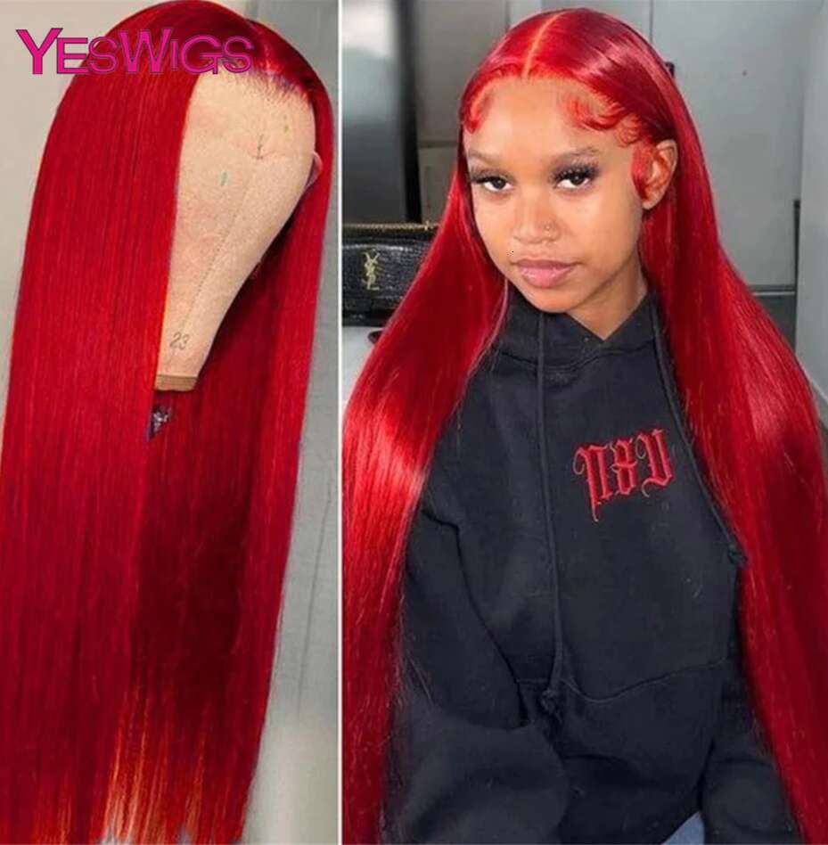 Bury 99J 13x4 Straight Front Wigs For Women 30 Inch Hot Red Colored Transparent Lace Frontal Wig Human Hair