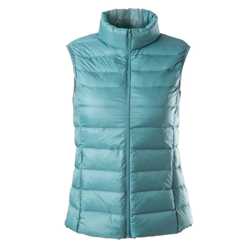 Ultra Light Slim Coat Women Winter Stand Collar Thin Jacket Windproof Padded Waistcoat Sleeveless Portable Duck Down Vest