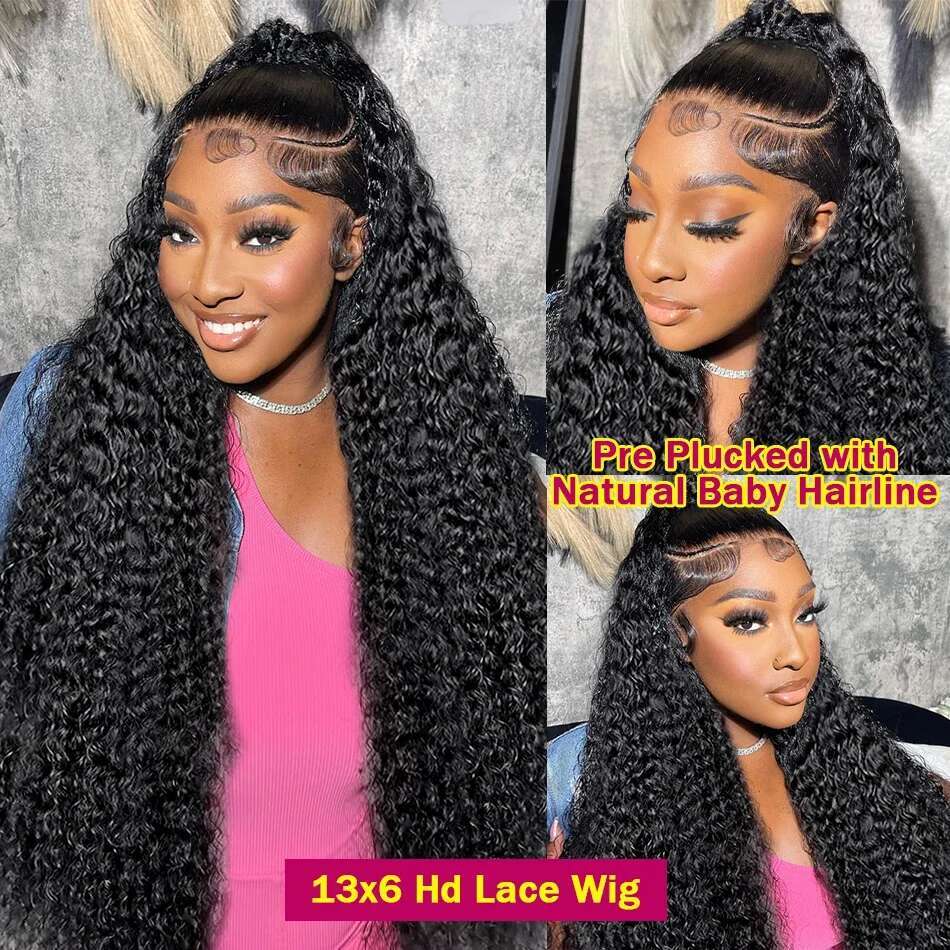 30 40 Inch Curly 13x4 Front Deep Wave HD Transparent Lace Frontal Wig Brazilian Human Hair For Women